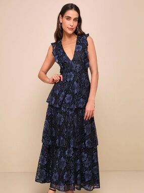 divine destiny navy blue lace midi dress Lulus | Dresses | Lulus Worn Once cocktail parties and evening SELF PORTRAIT Navy blue dress from Length:Hemmed